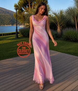 MANGO Ombre Satin Maxi Dress NWT Pink Purple Wedding Guest Bridesmaid Size 8
